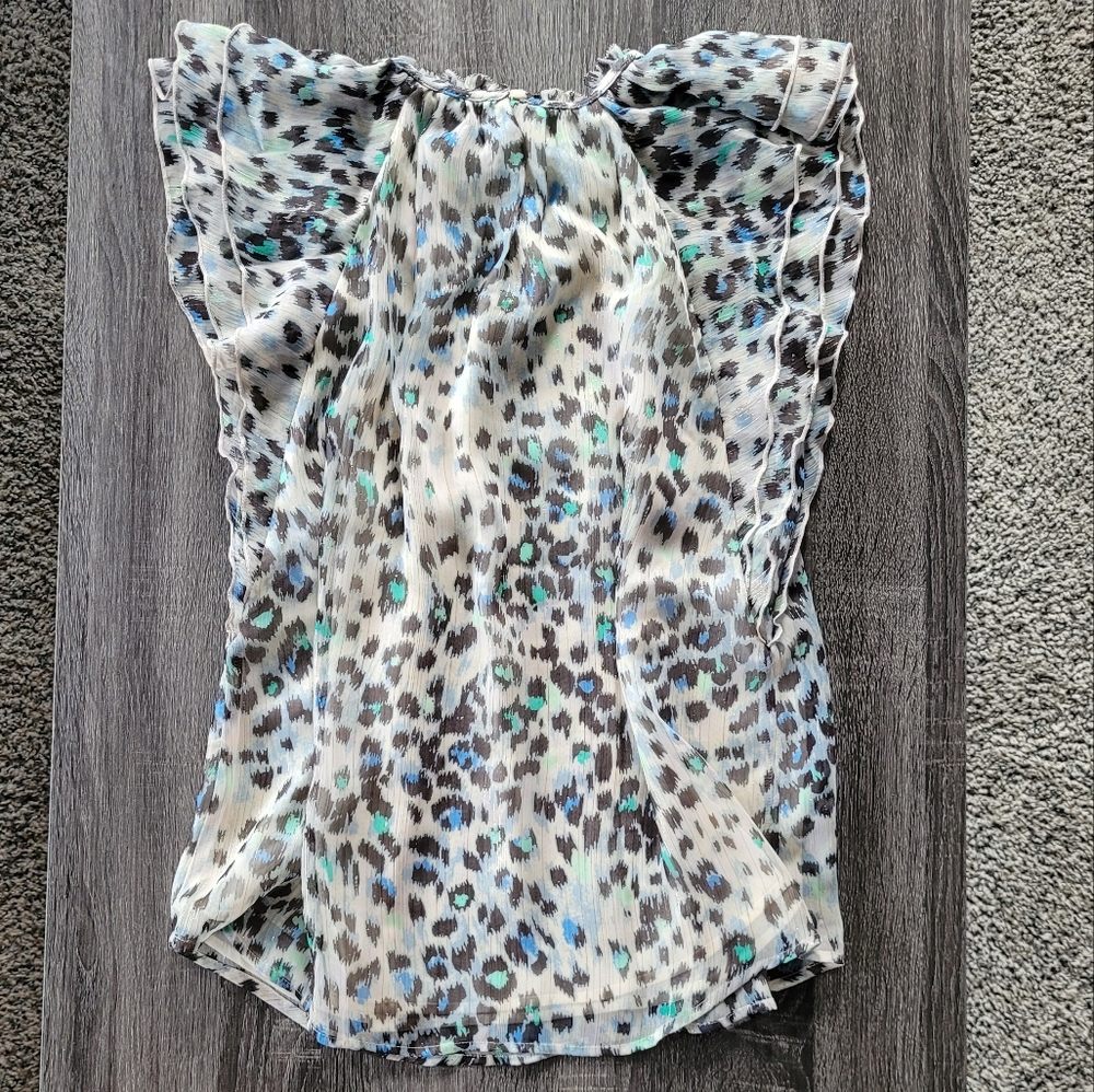 LOFT Shimmer Animal Print Ruffle Shell - Picture 5 of 6